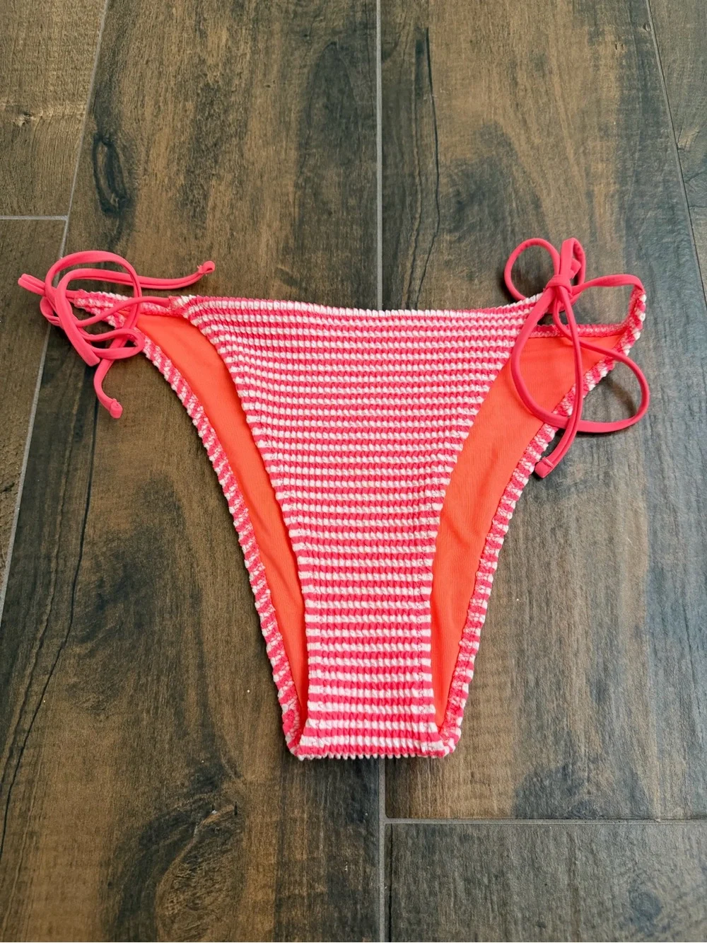 Aerie Pink and White Striped Tie-Side Bikini Bottom